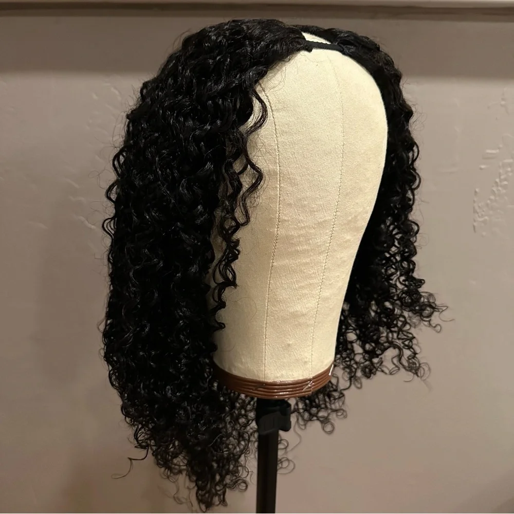 22” Nat Black Jerry Curly V Part Human Hair Wig‎ 150% Density glueless It#LG3